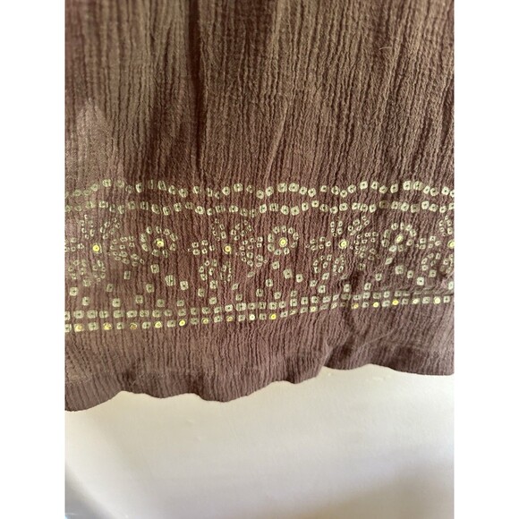 Baja Blue Swim Coverup 100% Cotton Gauzy Brown Sequin Detail Size Large Beach - Picture 5 of 8